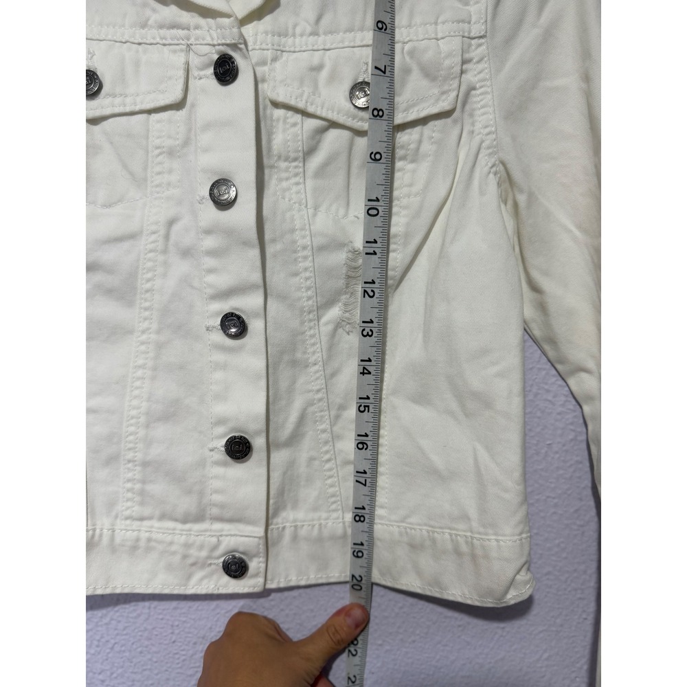 LEI Denim Jacket Womens White Distressed Cropped Y2K Style M Minimalist Casual - Picture 6 of 11